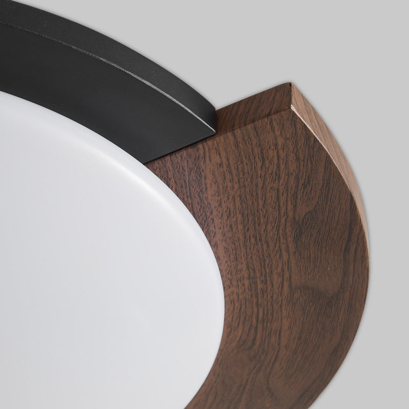 Zeitgenössische Retro Runde Holzmaserung Eisenrahmen Acrylschirm LED-Deckenleuchte für Wohnzimmer 