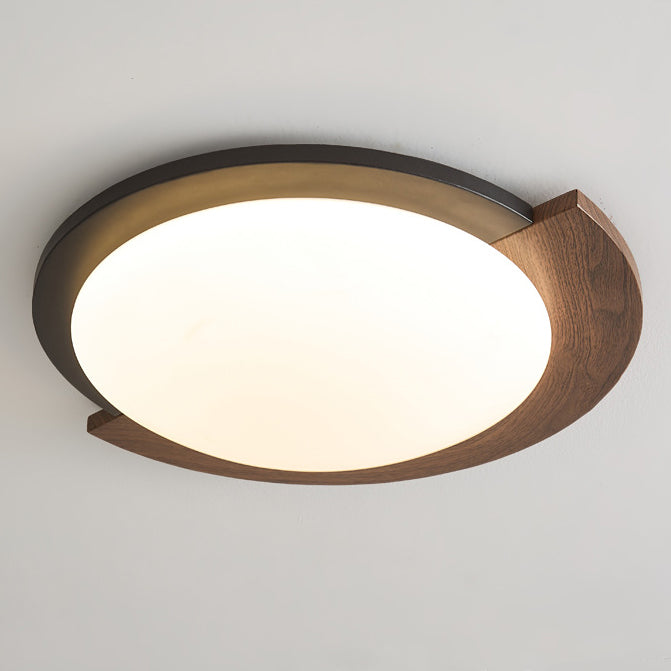 Zeitgenössische Retro Runde Holzmaserung Eisenrahmen Acrylschirm LED-Deckenleuchte für Wohnzimmer 