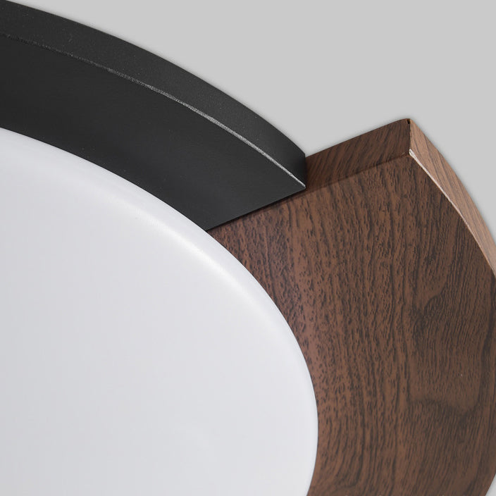 Zeitgenössische Retro Runde Holzmaserung Eisenrahmen Acrylschirm LED-Deckenleuchte für Wohnzimmer 