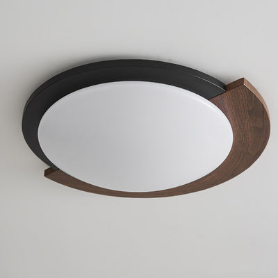 Luz de techo LED de montaje empotrado con pantalla de acrílico, marco de hierro y grano de madera redondo contemporáneo retro para sala de estar 