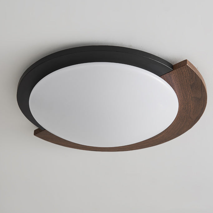Luz de techo LED de montaje empotrado con pantalla de acrílico, marco de hierro y grano de madera redondo contemporáneo retro para sala de estar 