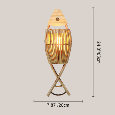 Aplique de pared de 1 luz con forma de pez chino tradicional de madera maciza y bambú para sala de estar 