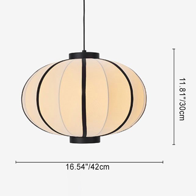Suspension 1 lumière avec abat-jour en tissu ovale et cadre en fer traditionnel japonais pour salon 