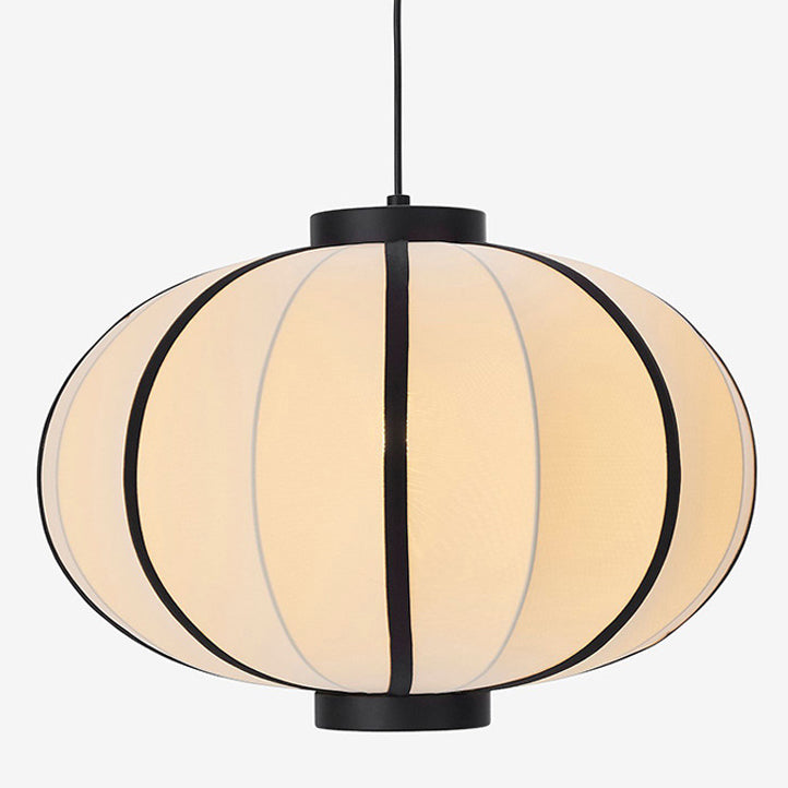 Suspension 1 lumière avec abat-jour en tissu ovale et cadre en fer traditionnel japonais pour salon 