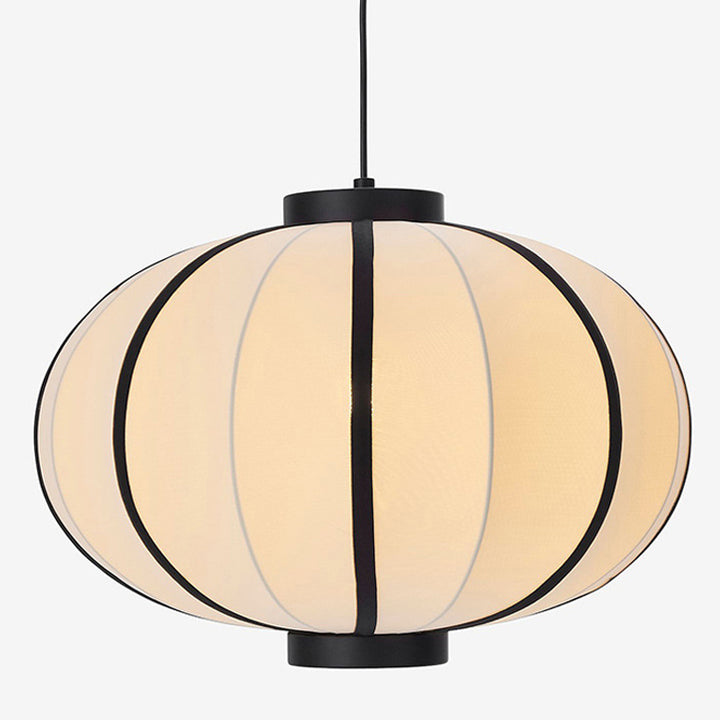 Suspension 1 lumière avec abat-jour en tissu ovale et cadre en fer traditionnel japonais pour salon 