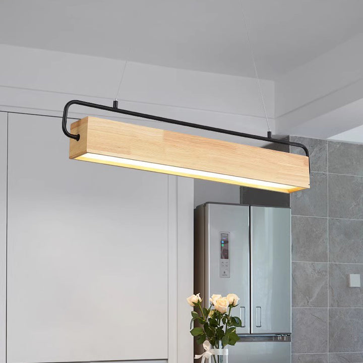 Modern Minimalist Rectangular Wood Acrylic Shade LED Island Light Chandelier For Dining Room