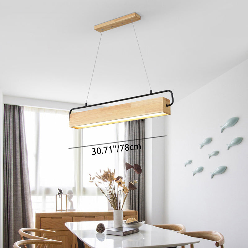 Modern Minimalist Rectangular Wood Acrylic Shade LED Island Light Chandelier For Dining Room