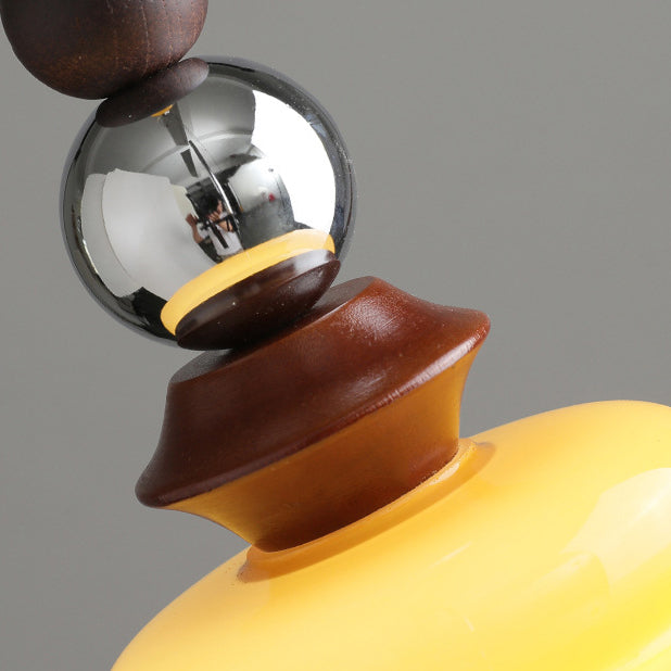 Suspension Luminaire Contemporain Rétro Rond Disque Orbe Bois Massif Verre 1-Lumière Pour Salon 