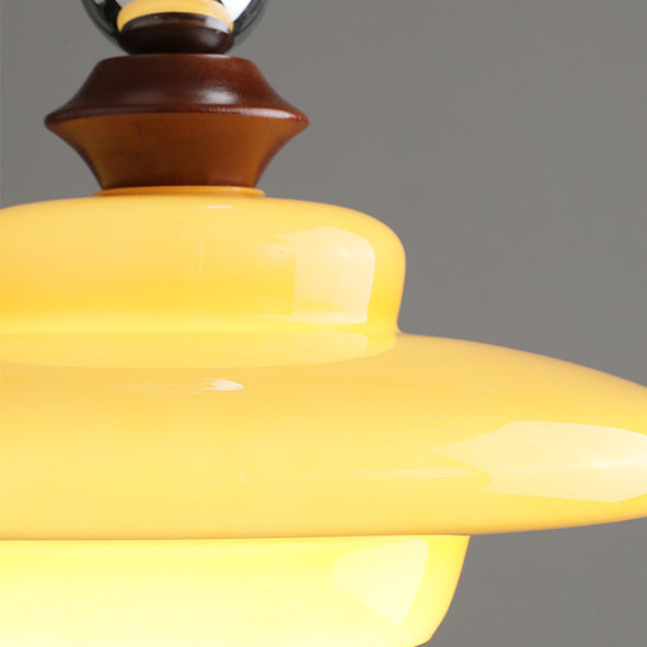 Suspension Luminaire Contemporain Rétro Rond Disque Orbe Bois Massif Verre 1-Lumière Pour Salon 