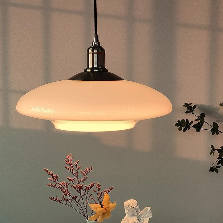 Contemporary Nordic Round Disc Hardware Glass 1-Light Pendant Light For Living Room