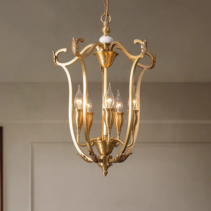 Traditional French Round Line Full Brass Frame 5-Light Chandelier For Living Room