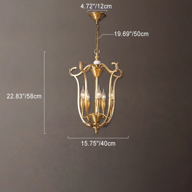 Traditional French Round Line Full Brass Frame 5-Light Chandelier For Living Room