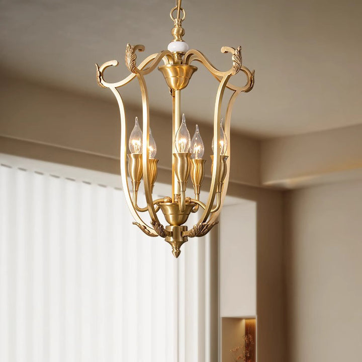 Traditional French Round Line Full Brass Frame 5-Light Chandelier For Living Room