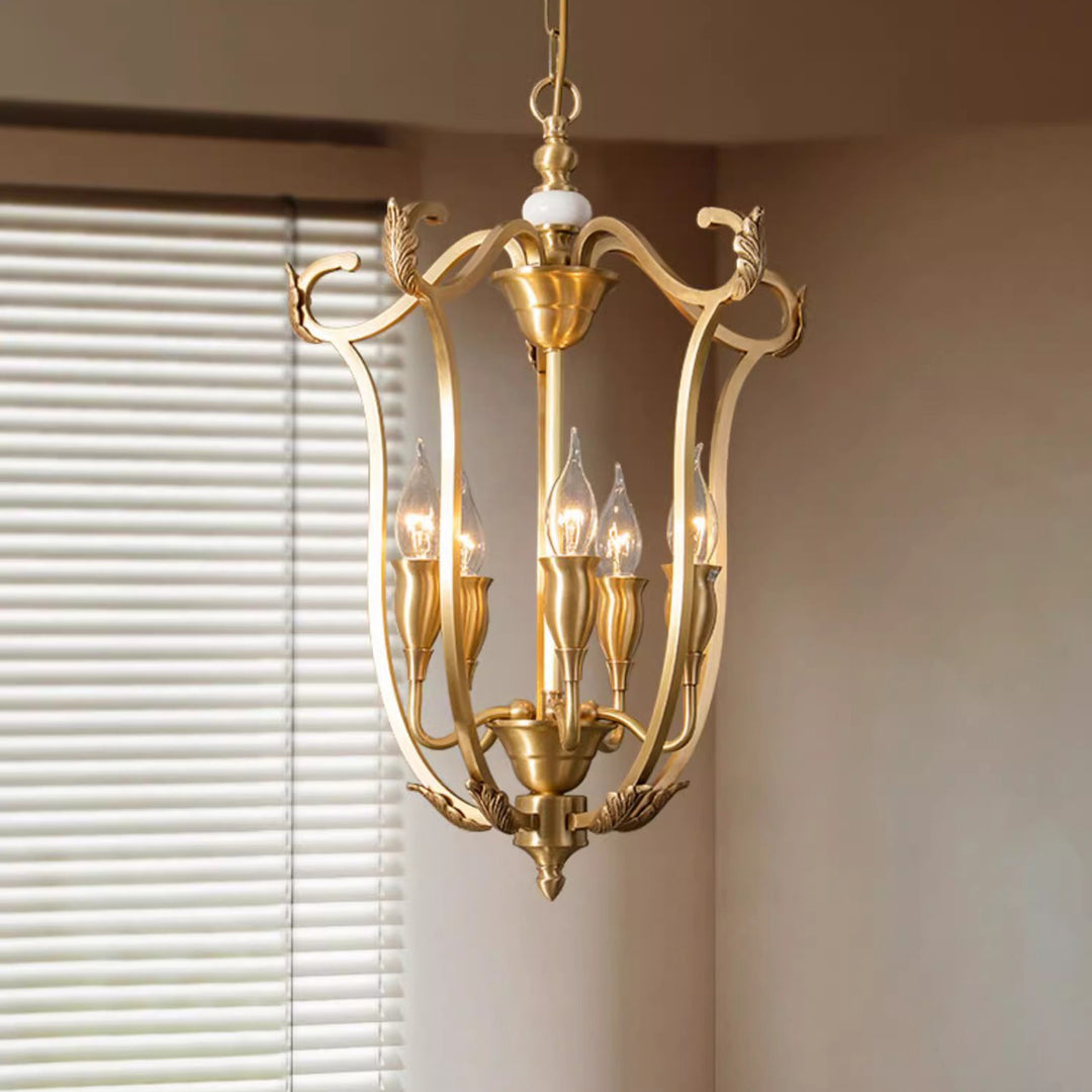 Traditional French Round Line Full Brass Frame 5-Light Chandelier For Living Room