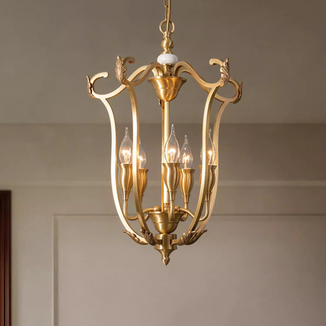 Traditional French Round Line Full Brass Frame 5-Light Chandelier For Living Room