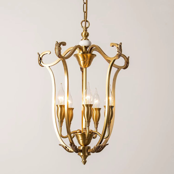 Traditional French Round Line Full Brass Frame 5-Light Chandelier For Living Room