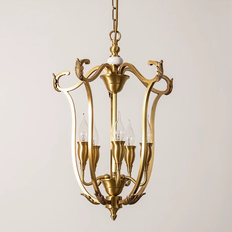 Traditional French Round Line Full Brass Frame 5-Light Chandelier For Living Room