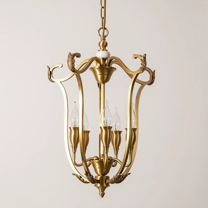 Traditional French Round Line Full Brass Frame 5-Light Chandelier For Living Room