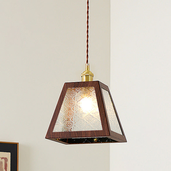 Suspension Luminaire Traditionnel Vintage Cylindre Rectangle Trapèze Cuivre Verre Fer 1-Lumière Pour Salon 