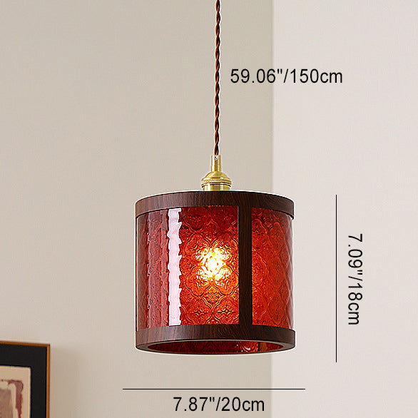 Suspension Luminaire Traditionnel Vintage Cylindre Rectangle Trapèze Cuivre Verre Fer 1-Lumière Pour Salon 
