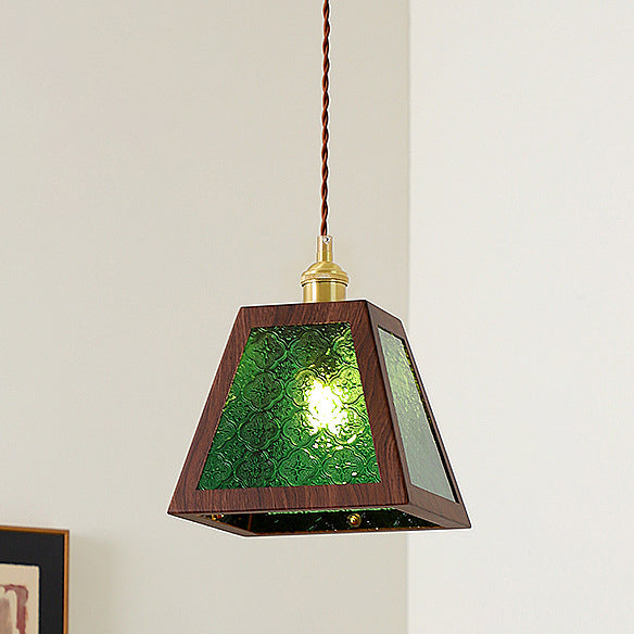 Suspension Luminaire Traditionnel Vintage Cylindre Rectangle Trapèze Cuivre Verre Fer 1-Lumière Pour Salon 