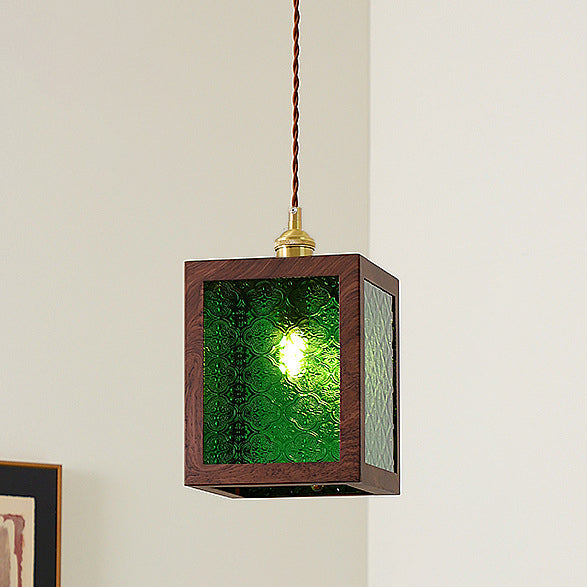 Suspension Luminaire Traditionnel Vintage Cylindre Rectangle Trapèze Cuivre Verre Fer 1-Lumière Pour Salon 