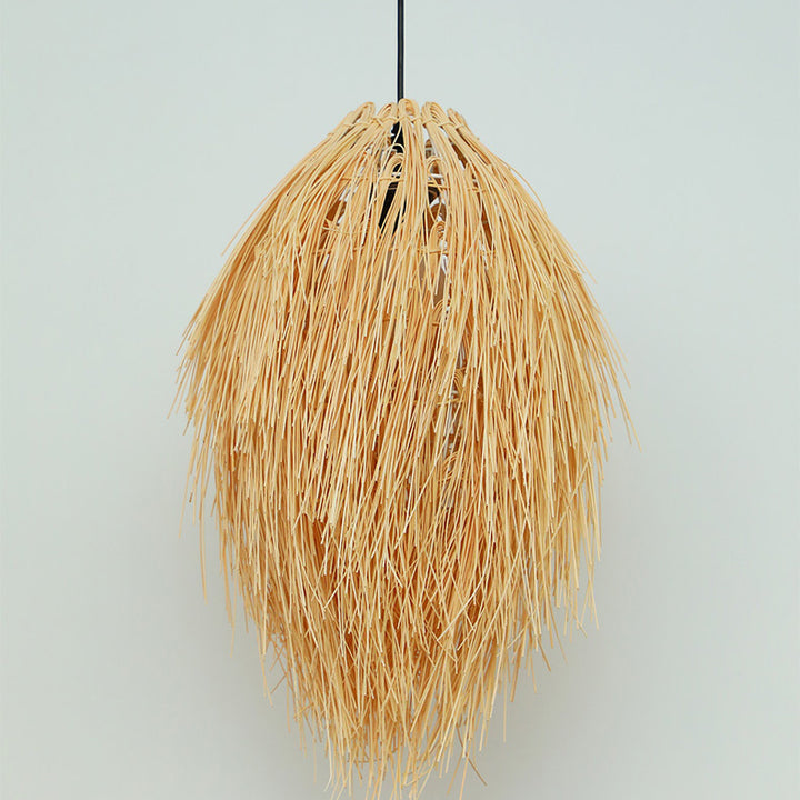 Traditional Chinese Hairball Shape Bamboo Woven 1-Light Pendant Light For Dining Room