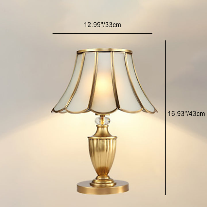 Traditional European Round Lace Copper Glass 1-Light Table Lamp For Bedroom