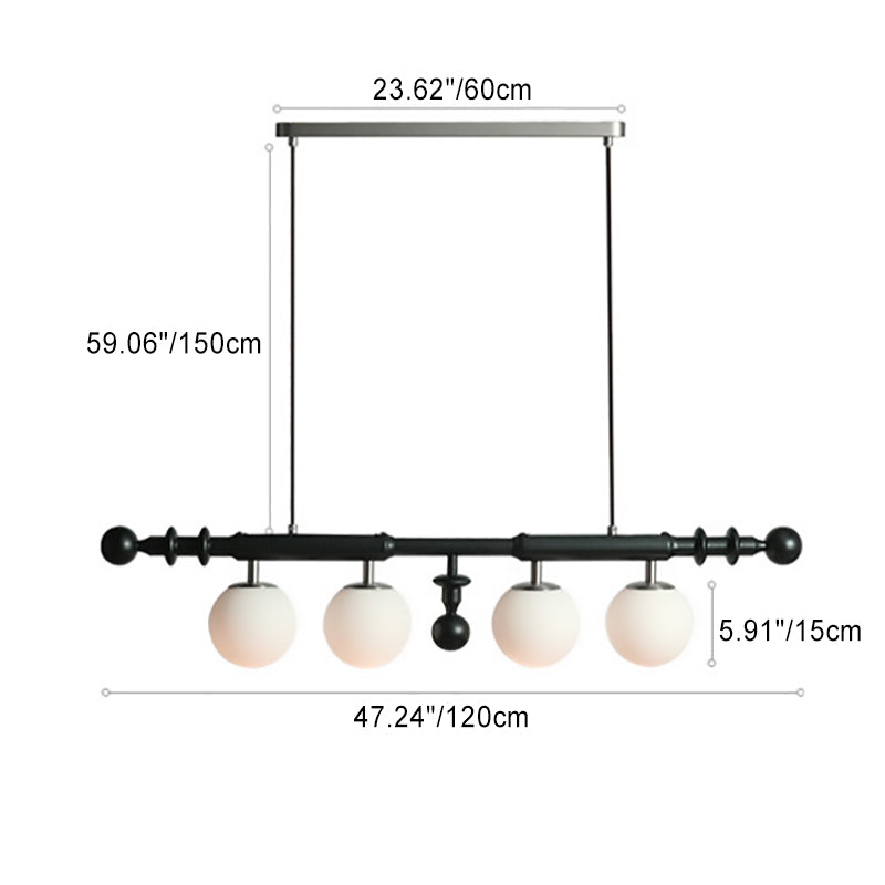 Traditional French Long Pole Round Globe Ash Wood Glass 4-Light Island Light Chandelier For Dining Room