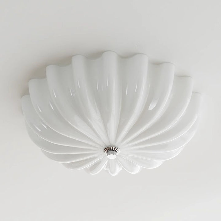 Contemporary Nordic Cream Round Stripe Hardware Glass LED Flush Mount Ceiling Light For Living Room