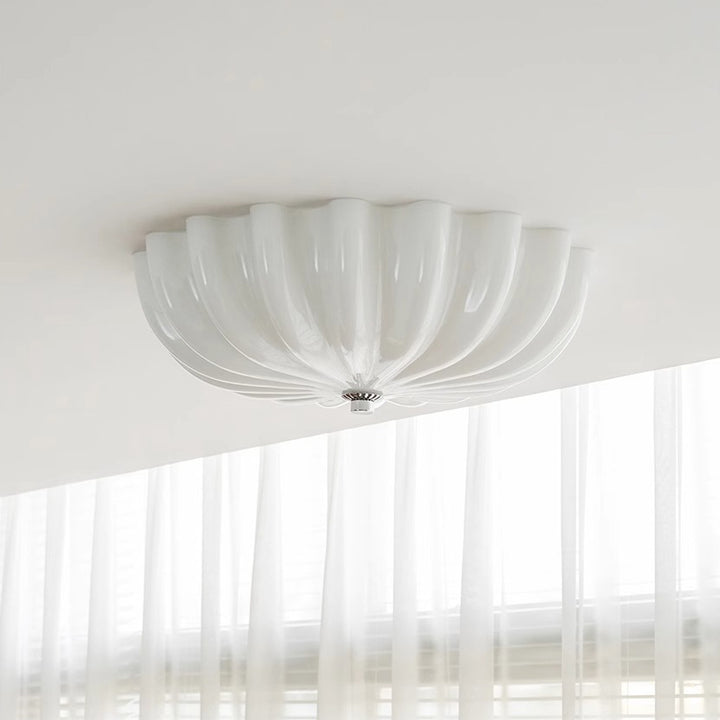 Contemporary Nordic Cream Round Stripe Hardware Glass LED Flush Mount Ceiling Light For Living Room