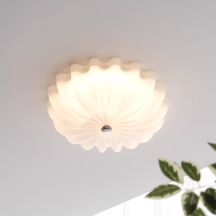 Contemporary Nordic Cream Round Stripe Hardware Glass LED Flush Mount Ceiling Light For Living Room