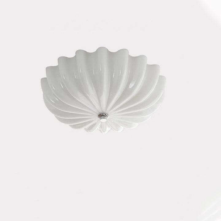 Contemporary Nordic Cream Round Stripe Hardware Glass LED Flush Mount Ceiling Light For Living Room