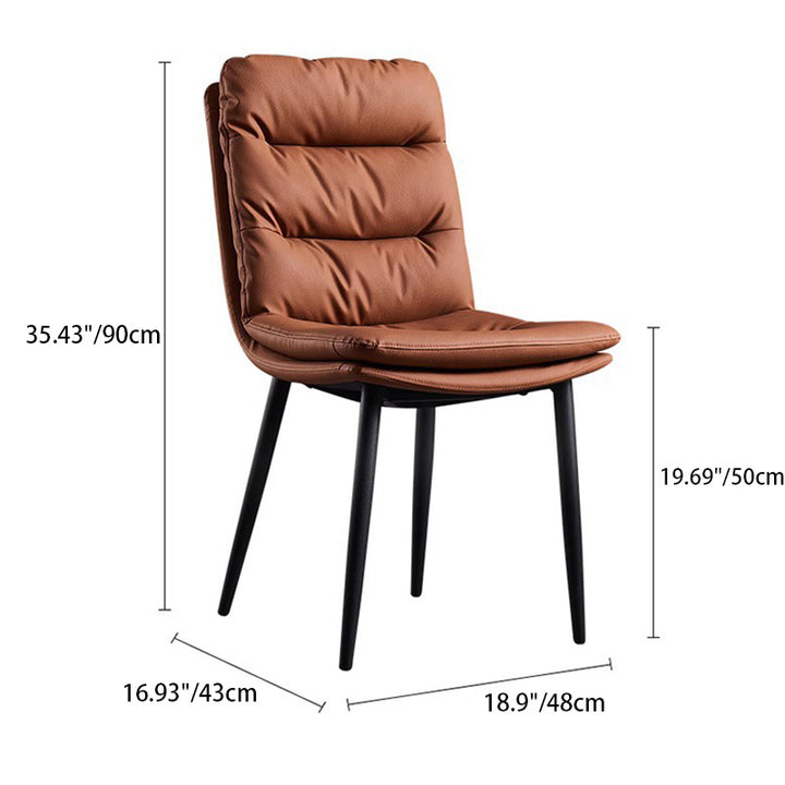 Silla de comedor moderna de lujo rectangular con doble tapizado, estructura de acero al carbono y respaldo de piel sintética para comedor 