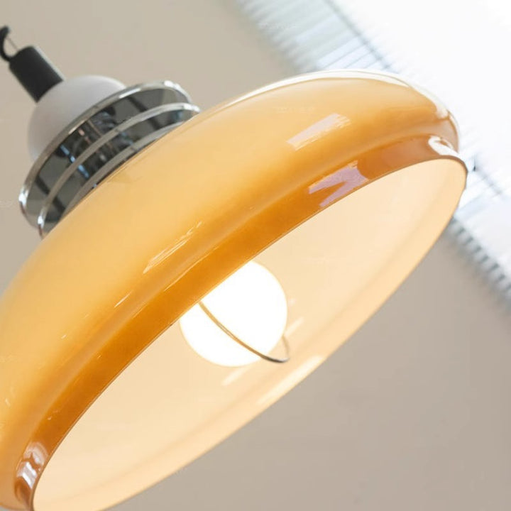 Contemporary Nordic Retractable Round Iron Glass Shade 1-Light Pendant Light For Living Room