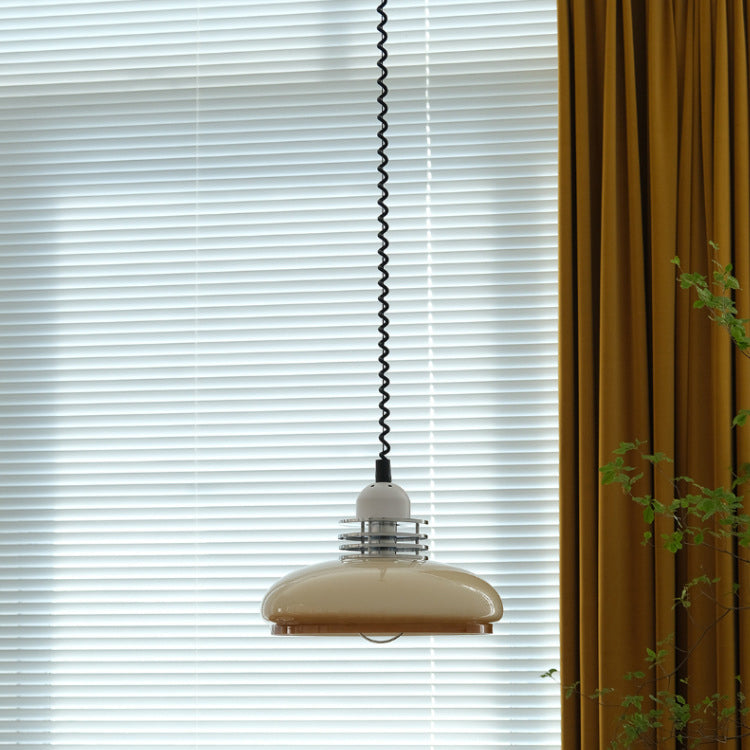 Contemporary Nordic Retractable Round Iron Glass Shade 1-Light Pendant Light For Living Room