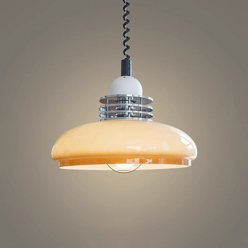 Contemporary Nordic Retractable Round Iron Glass Shade 1-Light Pendant Light For Living Room