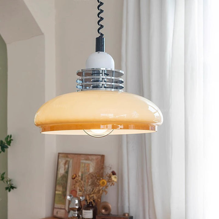 Contemporary Nordic Retractable Round Iron Glass Shade 1-Light Pendant Light For Living Room