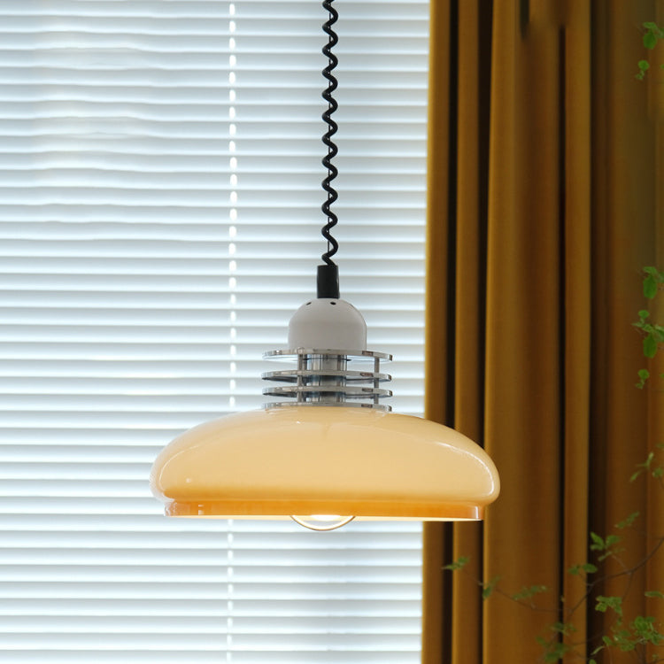Contemporary Nordic Retractable Round Iron Glass Shade 1-Light Pendant Light For Living Room