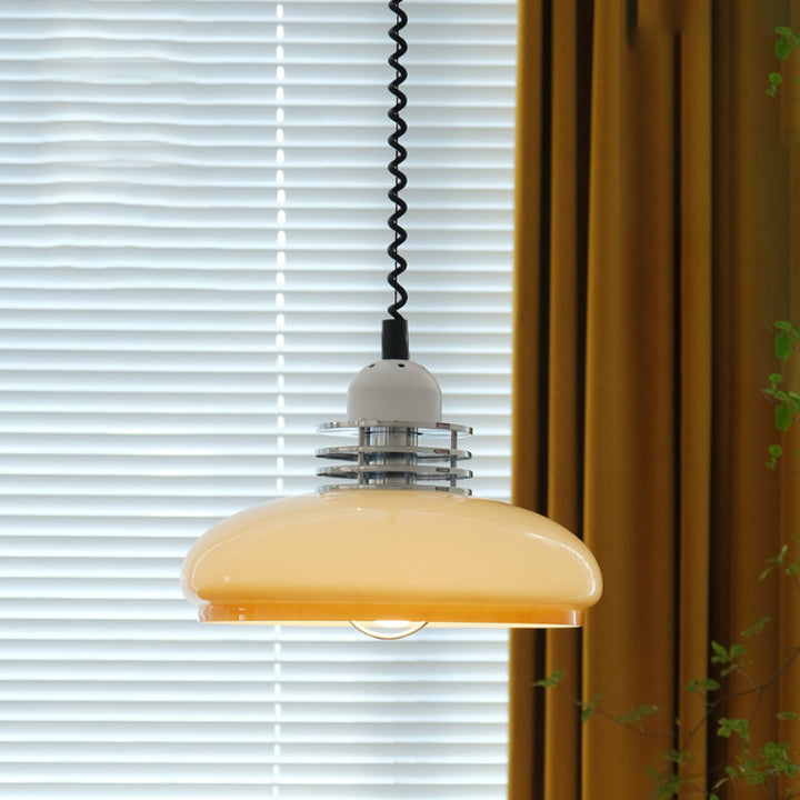 Contemporary Nordic Retractable Round Iron Glass Shade 1-Light Pendant Light For Living Room