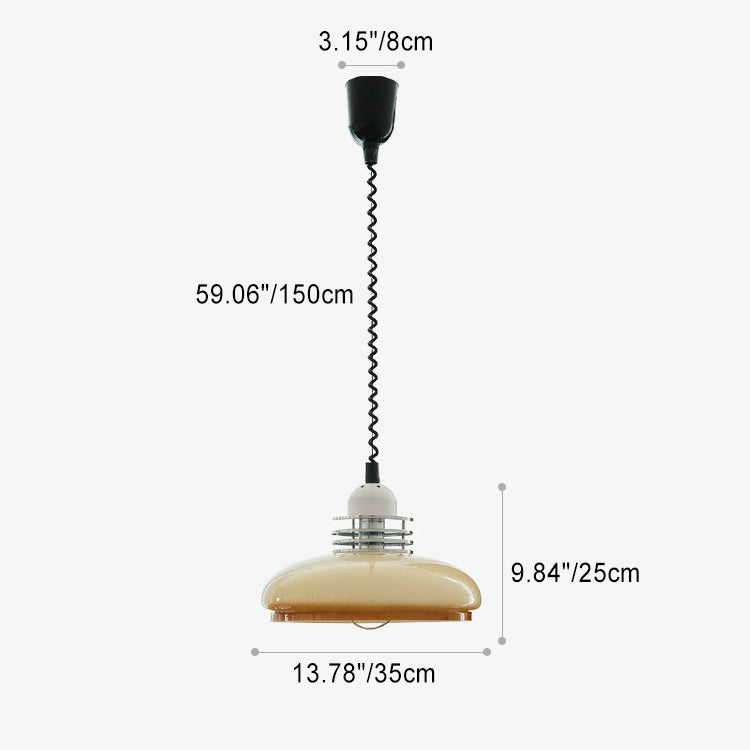 Contemporary Nordic Retractable Round Iron Glass Shade 1-Light Pendant Light For Living Room
