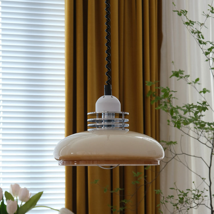 Contemporary Nordic Retractable Round Iron Glass Shade 1-Light Pendant Light For Living Room