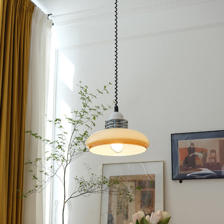 Contemporary Nordic Retractable Round Iron Glass Shade 1-Light Pendant Light For Living Room