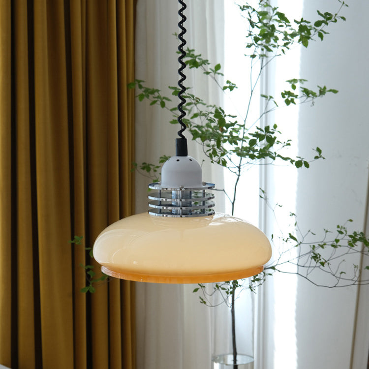 Contemporary Nordic Retractable Round Iron Glass Shade 1-Light Pendant Light For Living Room