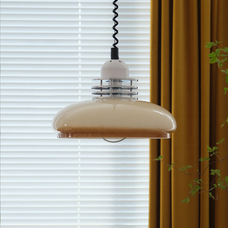 Contemporary Nordic Retractable Round Iron Glass Shade 1-Light Pendant Light For Living Room