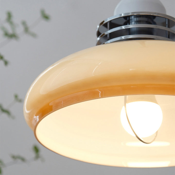 Contemporary Nordic Retractable Round Iron Glass Shade 1-Light Pendant Light For Living Room