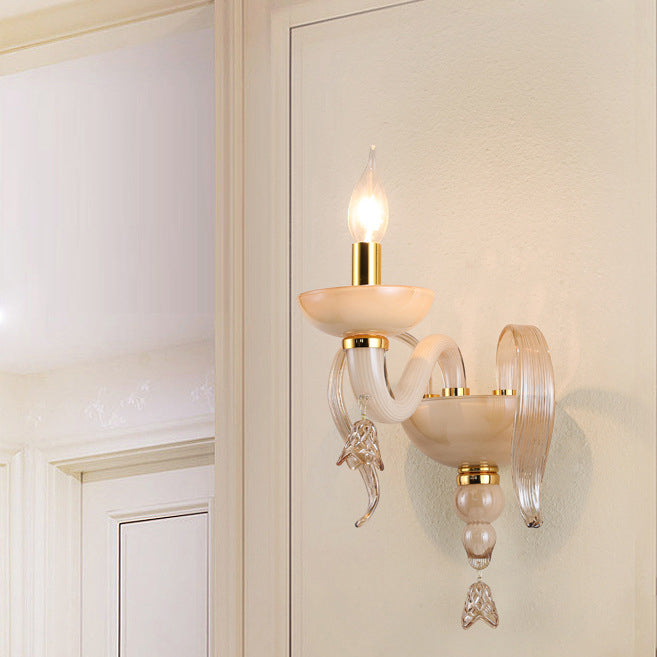 Portavelas Tradicional Europeo de Hoja con Marco de Hardware y Pantalla de Vidrio 1-Luz Aplique de Pared para Sala de Estar 