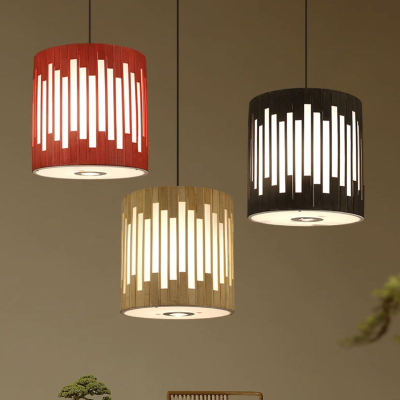 Traditionelle chinesische zylindrische Bambus-gewebte 1-Licht Pendelleuchte für das Esszimmer 