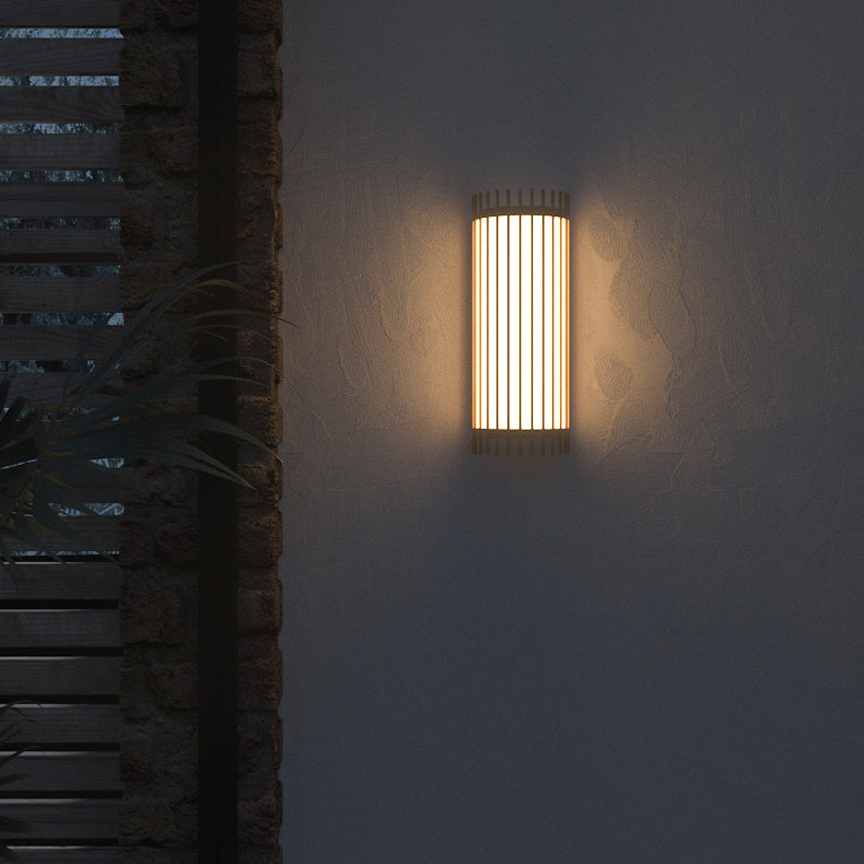 مصباح حائط LED من الخشب المطاطي الياباني التقليدي نصف أسطوانة مخطط PVC لغرفة المعيشة 