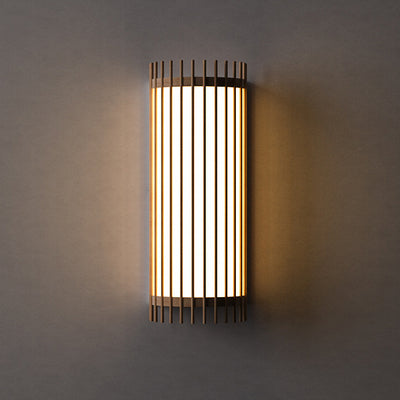 مصباح حائط LED من الخشب المطاطي الياباني التقليدي نصف أسطوانة مخطط PVC لغرفة المعيشة 